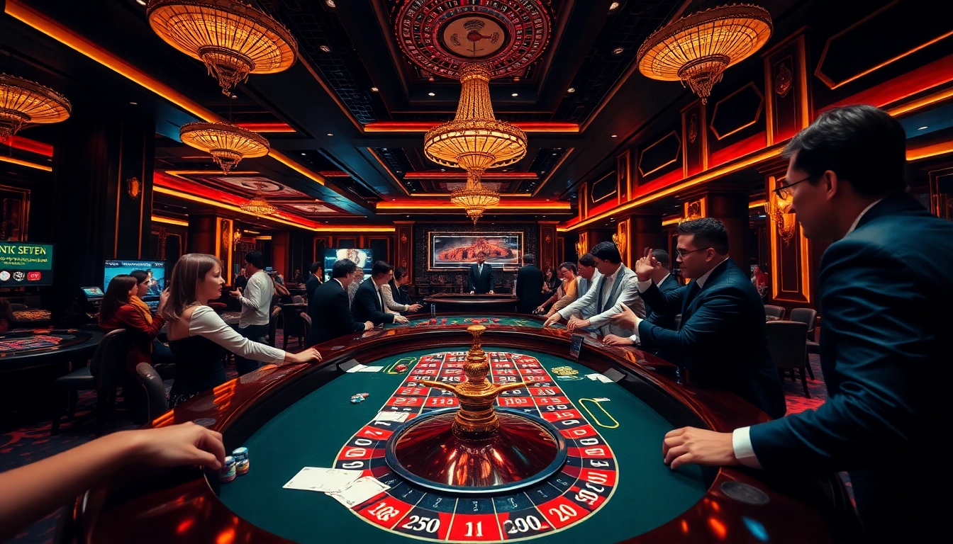 Experience the excitement of RR88 Trang Chủ with players enjoying high-stakes roulette action at a luxurious casino.