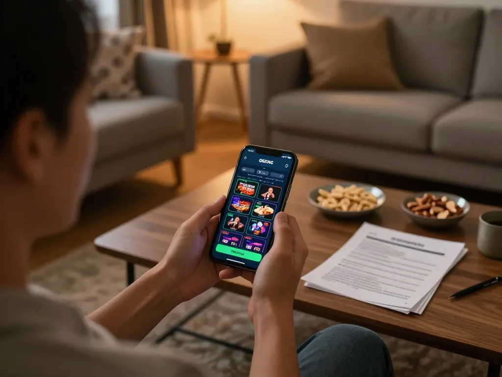 Engaging with the OKKING app while enjoying a relaxing home gaming session