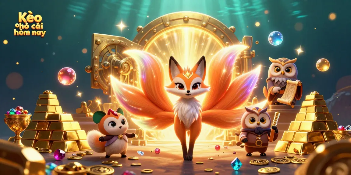 Engage with Kèo nhà cái hôm nay through this vibrant illustration showcasing a magical fox spirit and treasures.