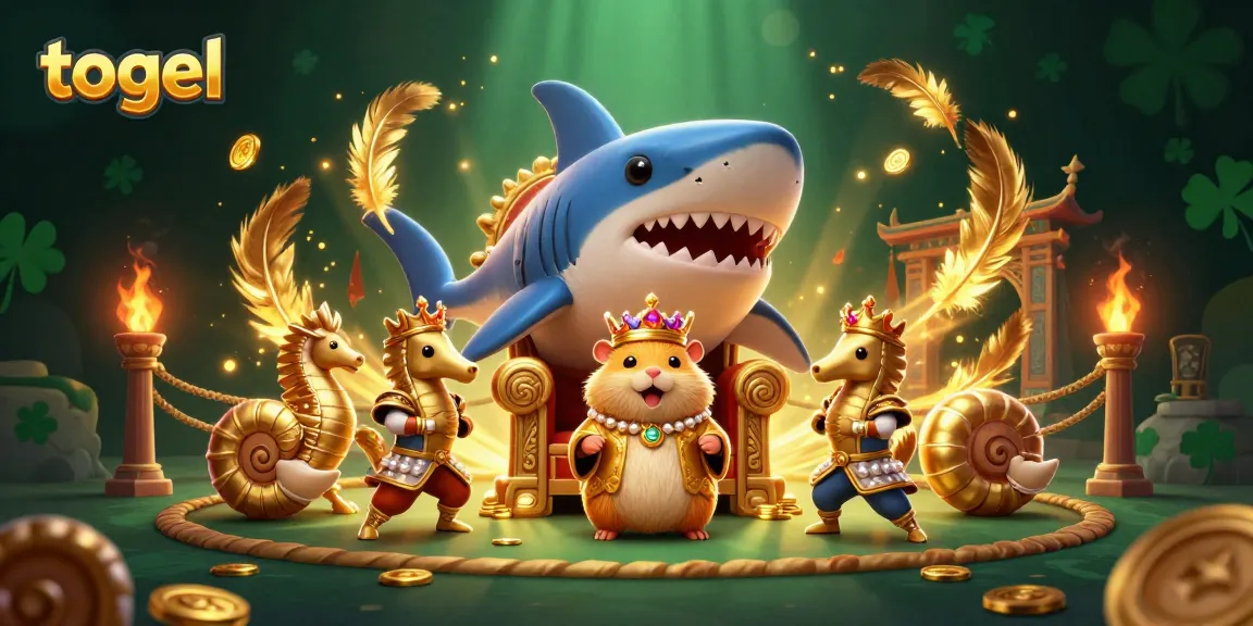 Play togel with excitement in this vibrant 3D illustration featuring a golden hamster king and fantastical elements.