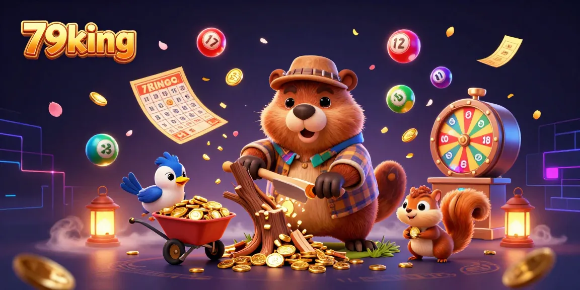 Experience thrilling moments with 79king as the beaver collects golden coins and lottery prizes.