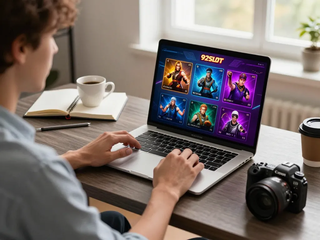 Play online slots at 92SLOT in a modern home setting with vibrant gaming displays.
