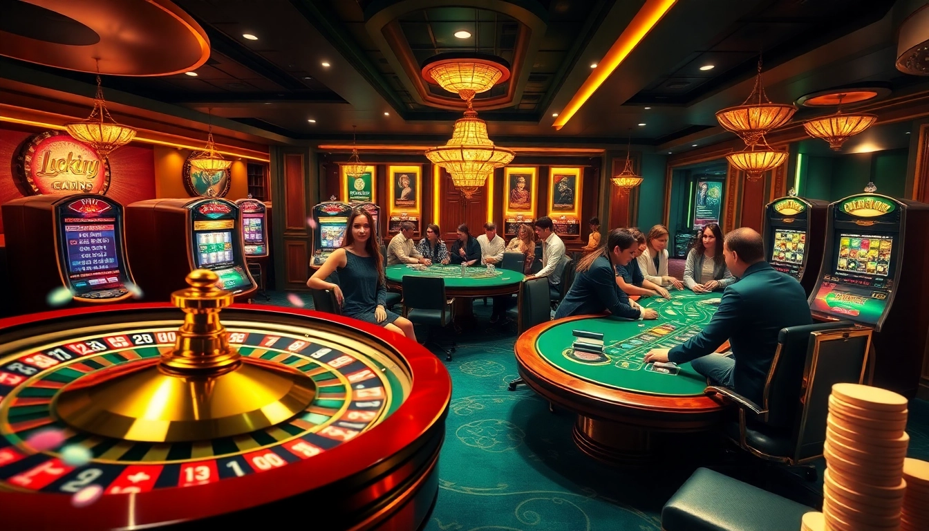 Experience the thrill of winning at LuckyWin's vibrant casino atmosphere with roulette, slots, and poker.