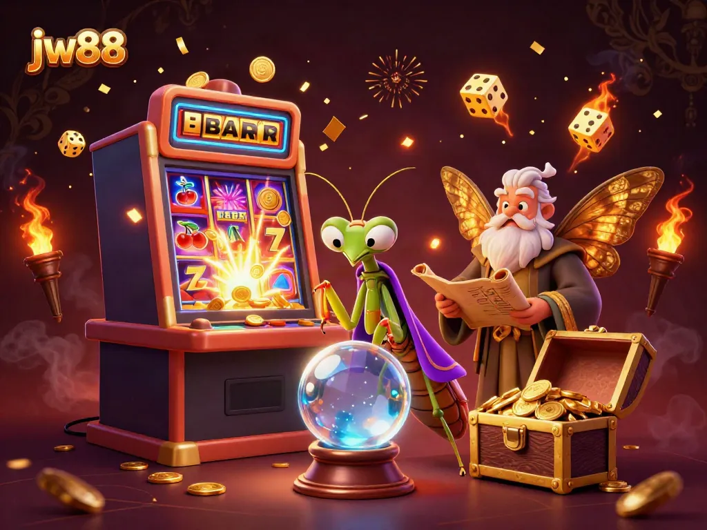 Experience thrilling gameplay at jw88 with an enchanting 3D fortune teller scene highlighting exciting casino elements.