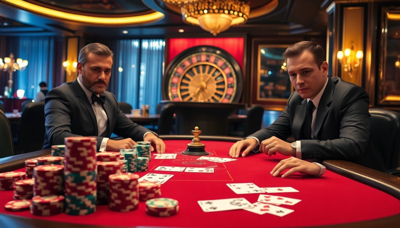Experience the thrilling poker game at sunwin's luxury casino table, highlighting vibrant chips and high-stakes action.