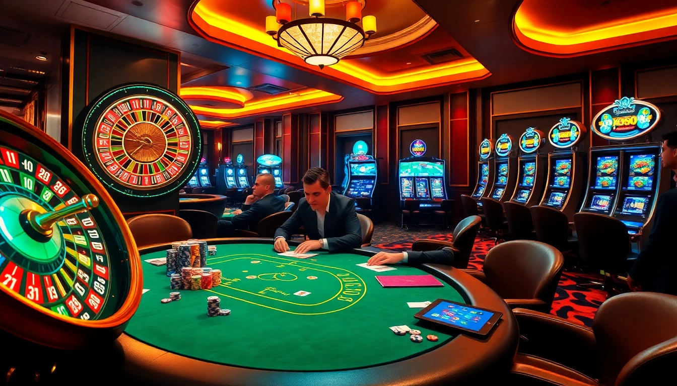 Players engaged at KP88 casino tables excitedly testing their luck.