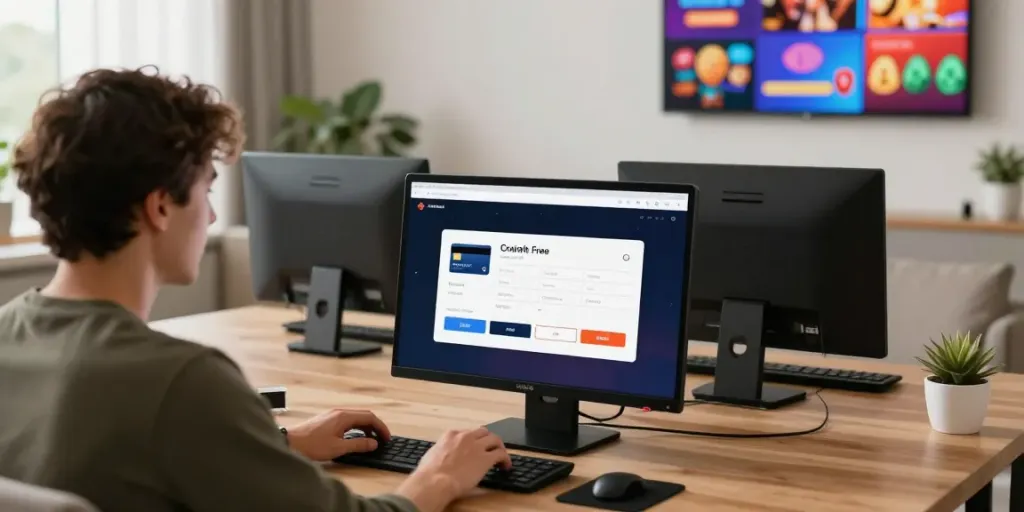 Engaging scene at credit card casino sites with players analyzing payment options in a modern environment.