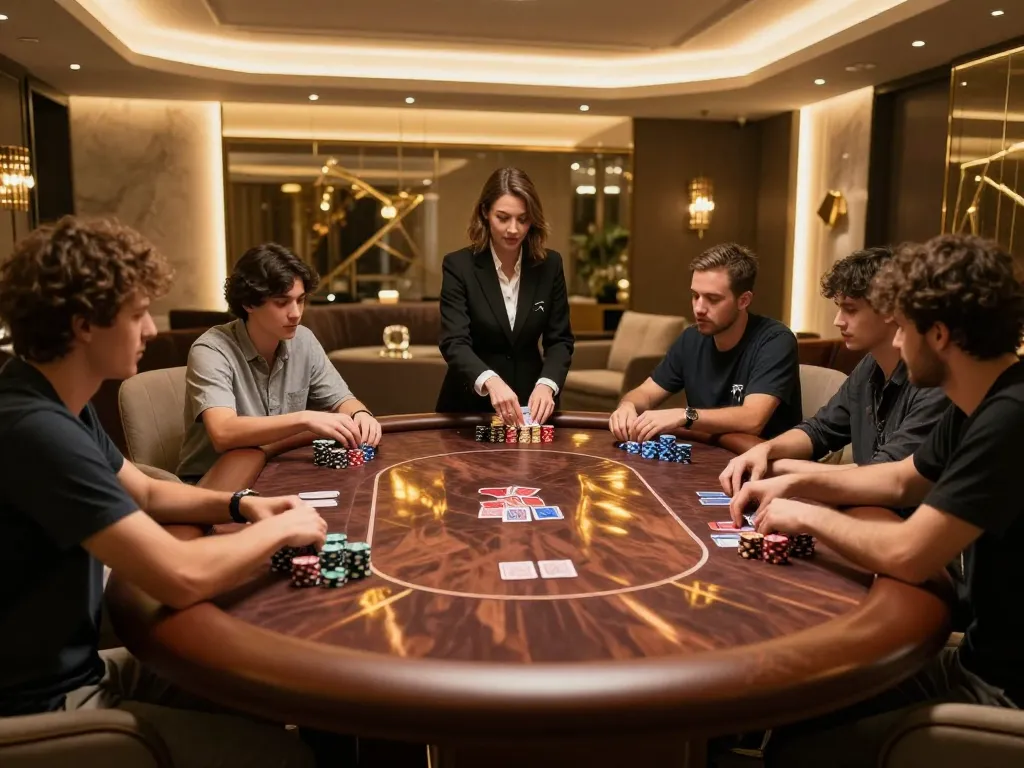 Players strategizing at an elite AU 88 poker game, showcasing luxury and competitive spirit in a private setting.