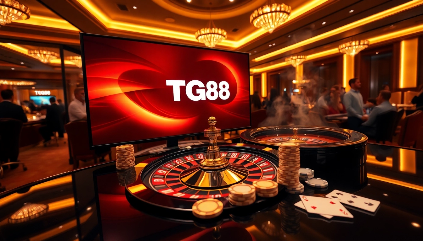 Engaging TG88 online casino interface showcasing strategic poker chip betting on a luxurious gaming table