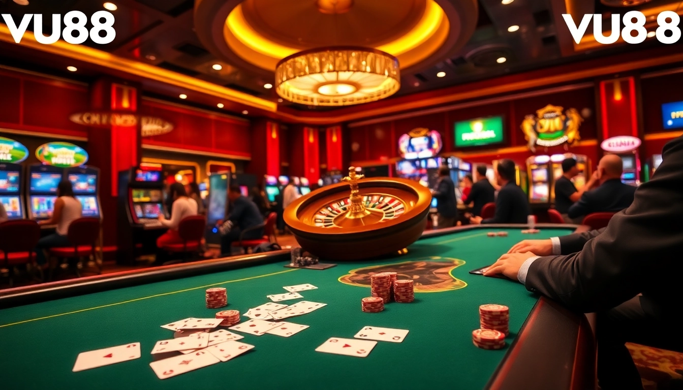 Experience the excitement of VU88 with vibrant casino games and elegant decor.