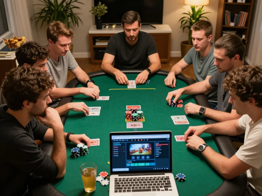 Players engaged in competitive poker online with 789 Win, showcasing active gameplay at home.