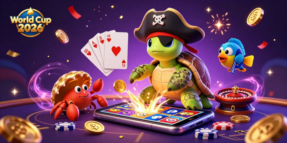 Engaging World Cup 2026 themed illustration highlighting a pirate turtle and vibrant slot game elements for gamblers.