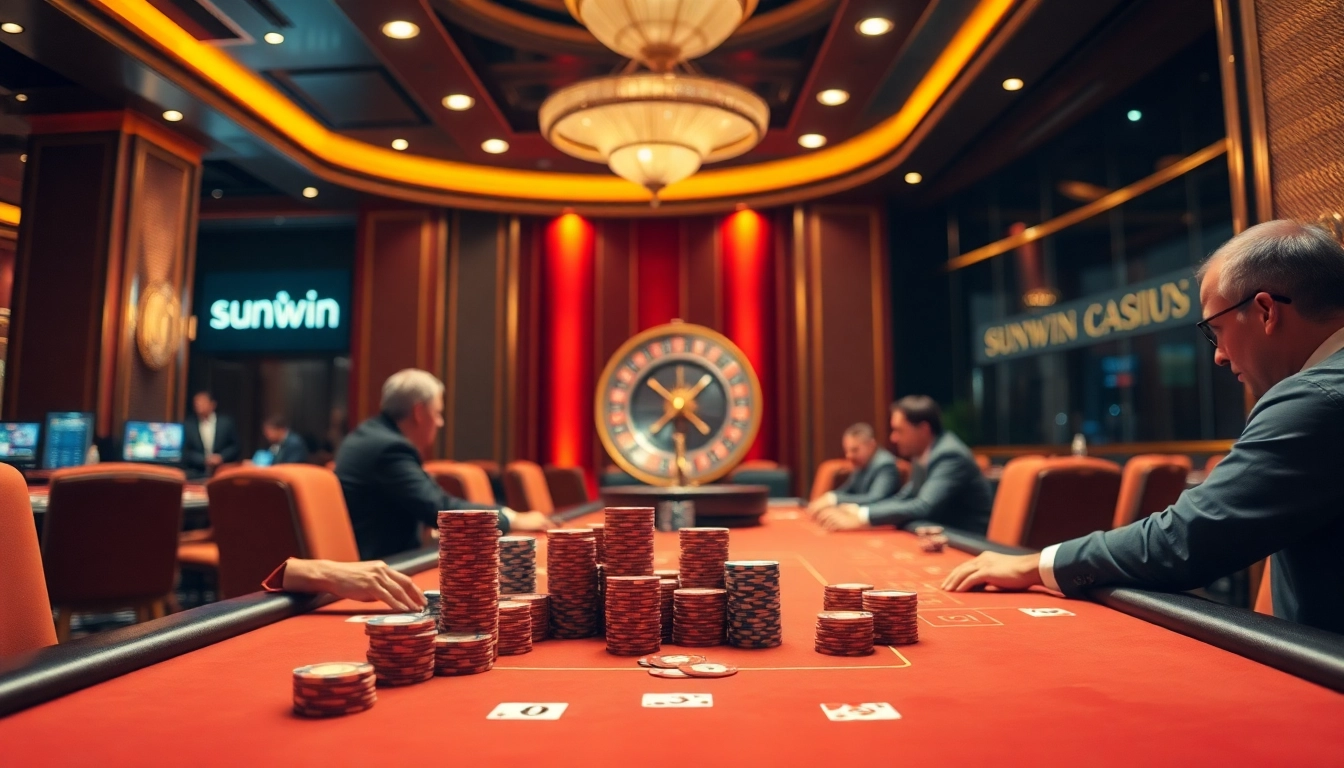 Action-packed poker scene at a sunwin casino, showcasing intense gameplay and luxury.