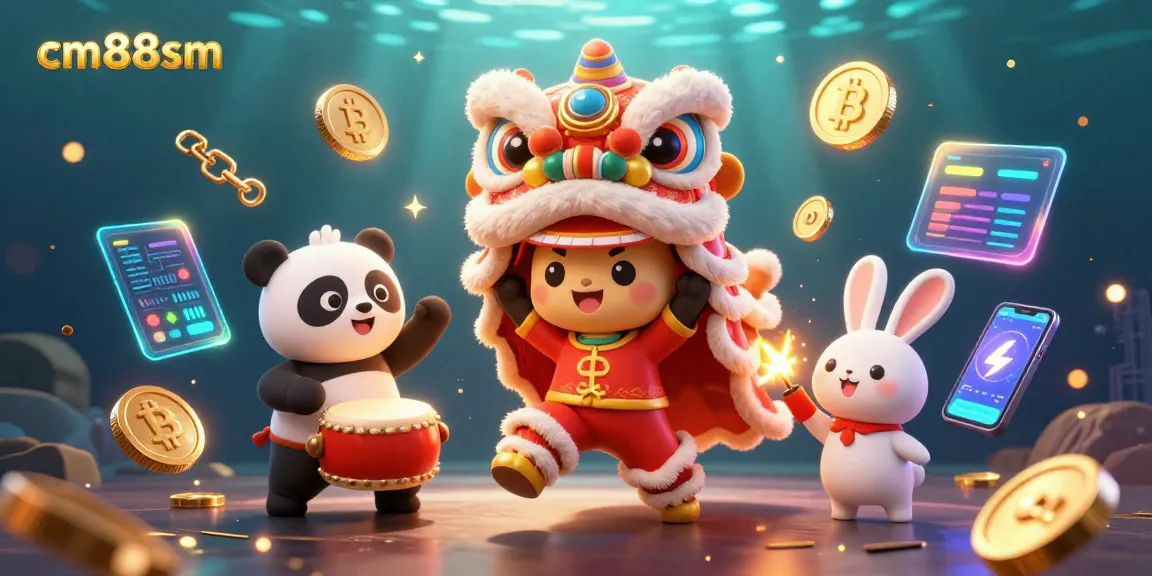 Experience the thrill of cm88sm with lively characters celebrating gaming and crypto excitement.