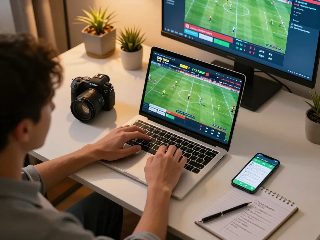 Sbobet user placing sports bets online during a live match, engaged in strategic gaming.