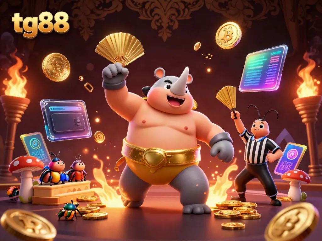 Experience thrilling gameplay with tg88 as the sumo champion beetle stomps coins in a vibrant casino.