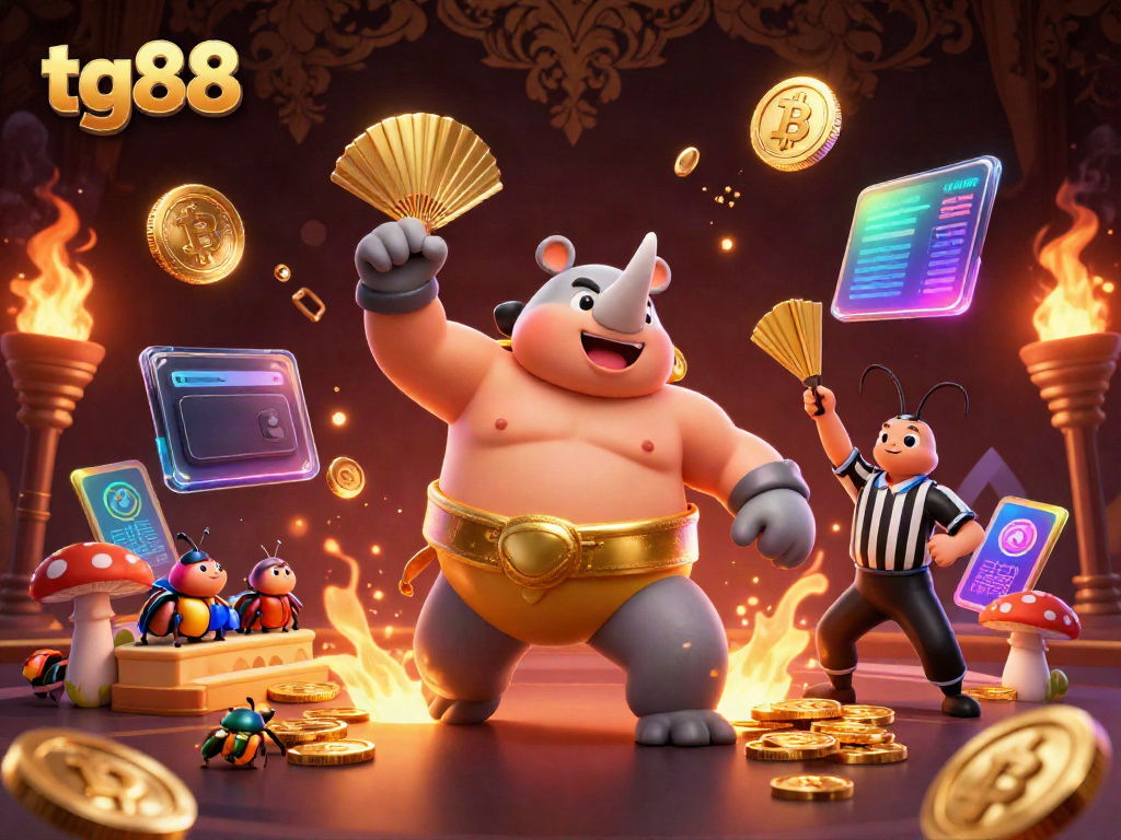 Experience thrilling gameplay with tg88 as the sumo champion beetle stomps coins in a vibrant casino.