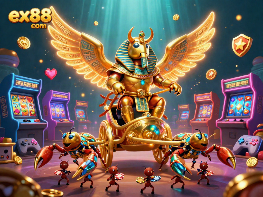 Engage with exciting games at ex88 com, showcasing a vibrant 3D casino scene filled with action.