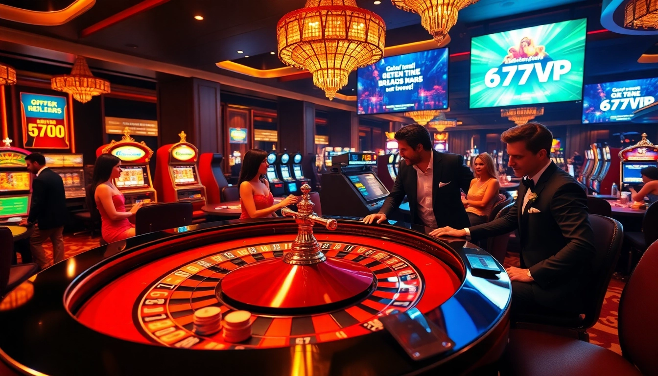 Excited players enjoying vibrant gambling at 678VIP casino with roulette and chips.