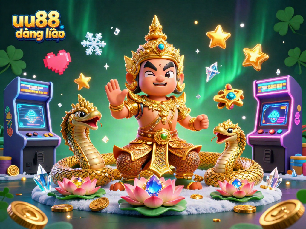 Play at uu88 đăng nhập with vibrant 3D casino elements and colorful gaming machines.