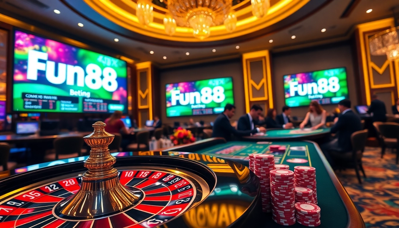 Players engaging in a thrilling game while betting using the Fun88 link at an elegant casino table.