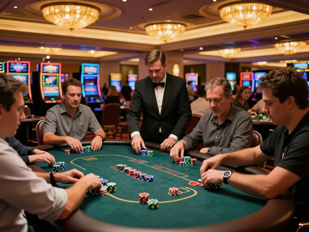VIPWIN gaming action featuring exciting poker gameplay among enthusiastic players at a luxurious casino.