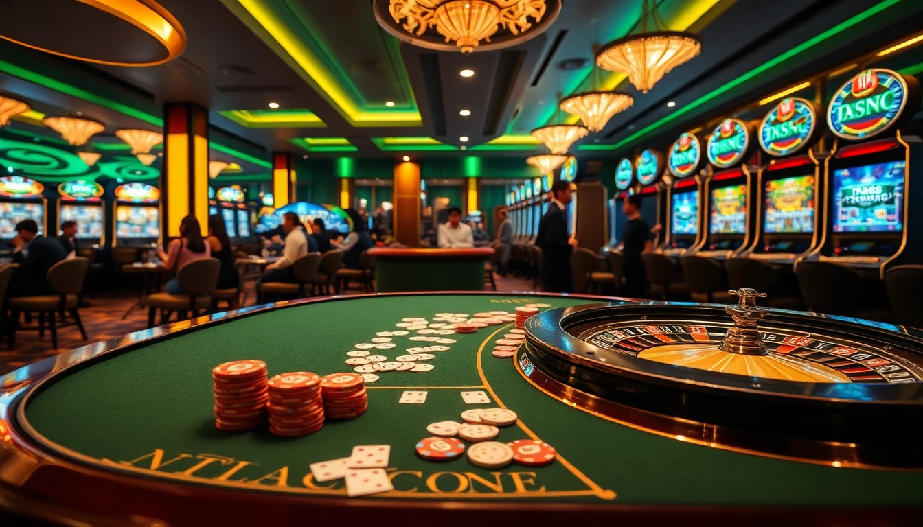 Engage in thrilling gameplay at TR88's luxurious casino with vibrant poker tables, roulette, and slots.