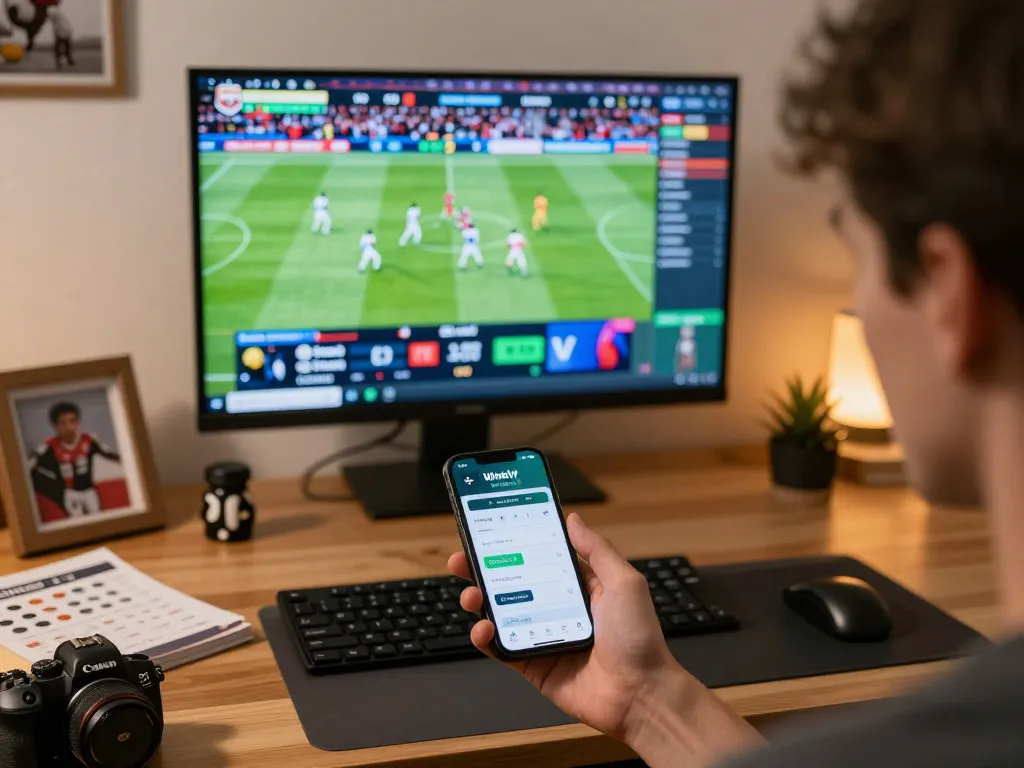 Placing a bet on Winbd Vip app in a vibrant home sports betting setup