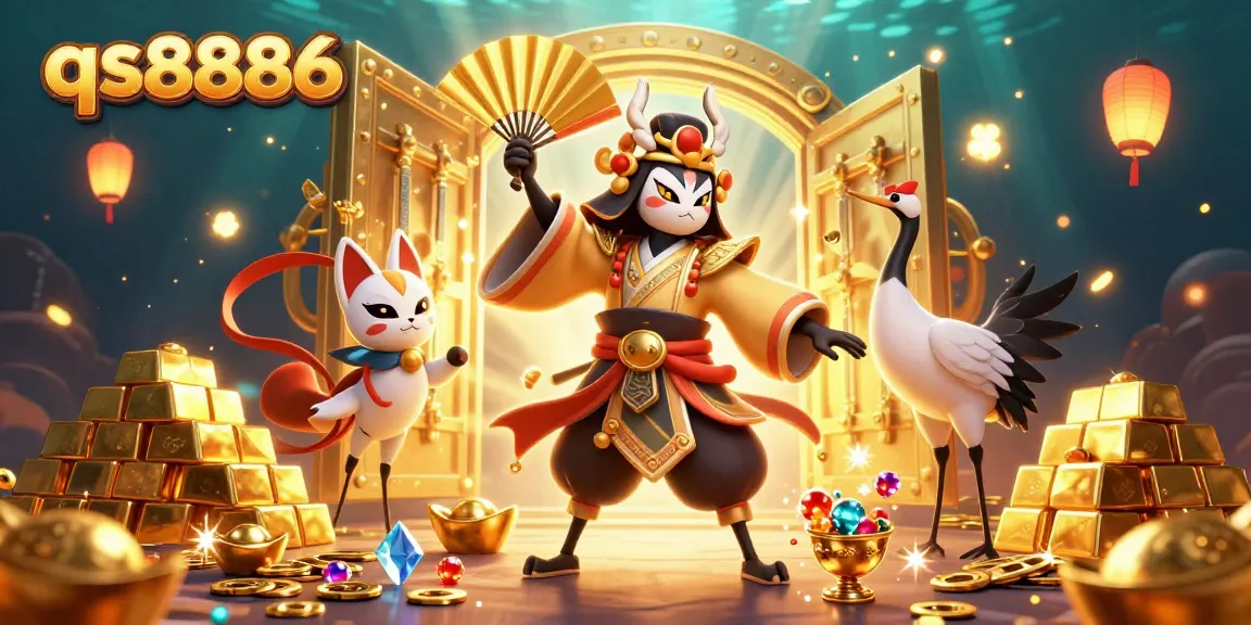 Engage with qs8886 in a vibrant scene featuring kabuki warrior and treasure elements.