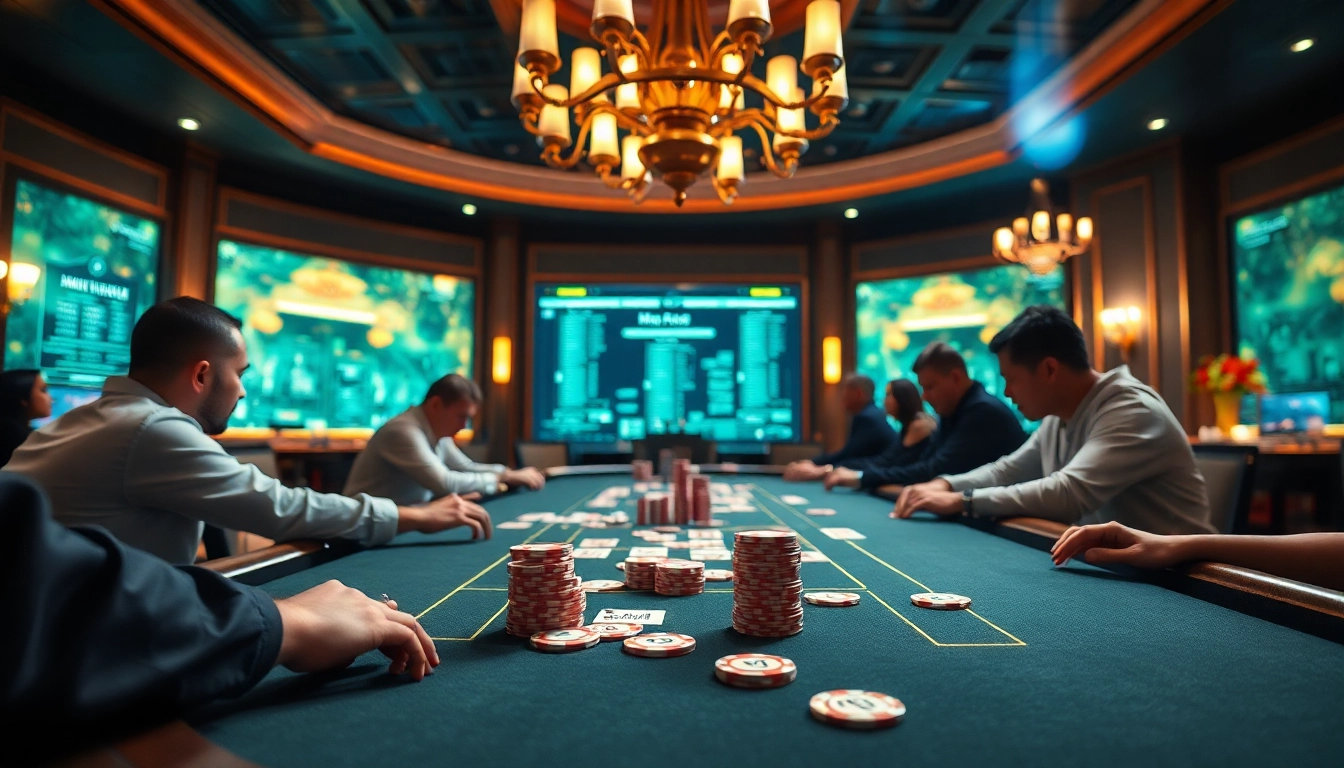 Game bài 8KBET table featuring players strategizing and betting, showcasing a premium casino experience.