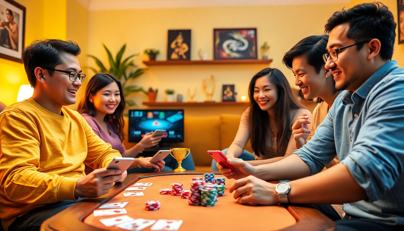 Engaging players enjoying online card games at topgamebaidoithuong.mx, showcasing excitement and community.