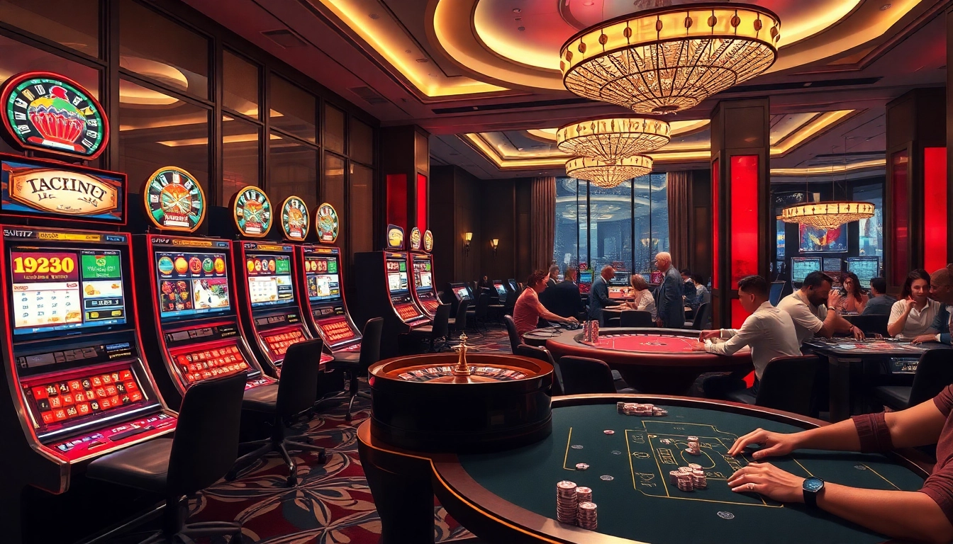 Nohu gaming experience featuring vibrant slot machines and poker tables in a luxurious casino environment.