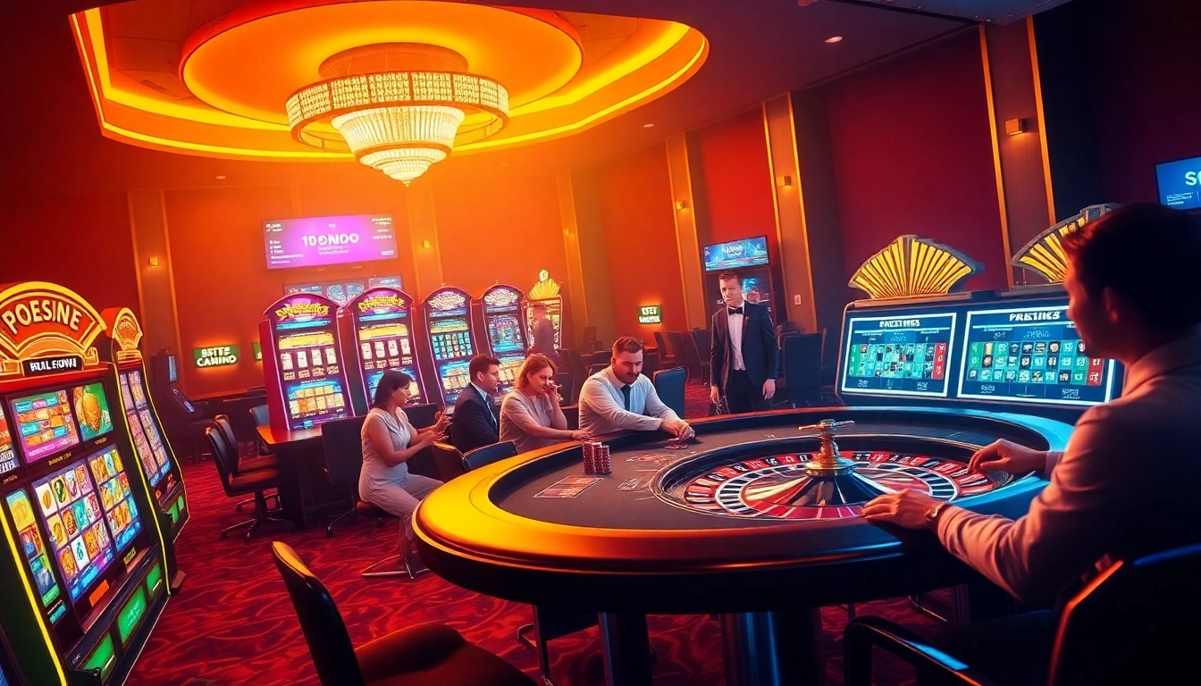 SODO Casino vibrantly showcases a thrilling casino atmosphere with high-stakes poker and dynamic slot machines.