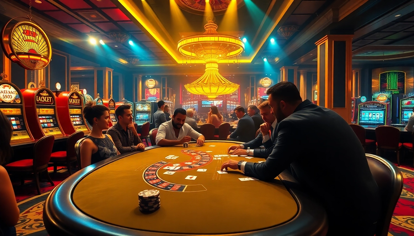 Engaging poker game with winning strategies promoted by https://kjc.football/ on a vibrant casino floor.